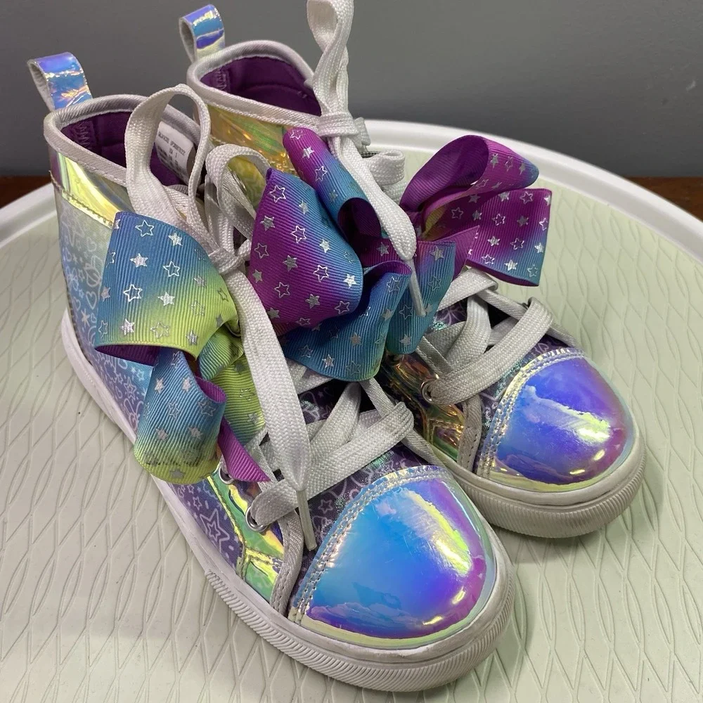 Girls Jojo Siwa Shoes Sneakers size 2US Over the Rainbow Metallic Stars Bow